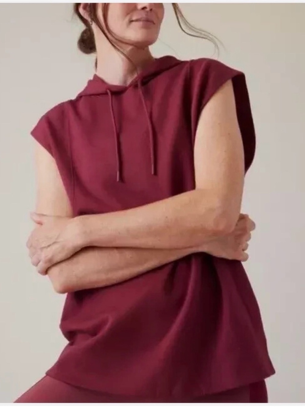 Athleta | Sundown Sweatshirt Tank in Berry Red Hooded Drawstring Top Size M